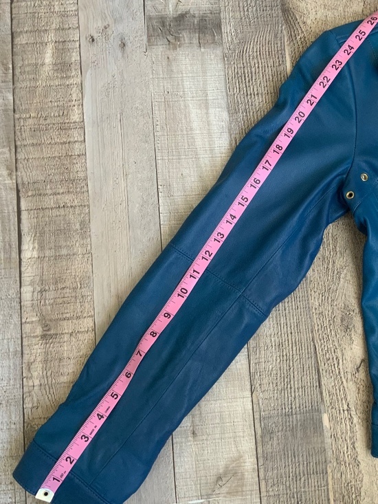 Banana Republic Leather Cropped Moto Jacket Blue SZ S - Picture 12 of 12